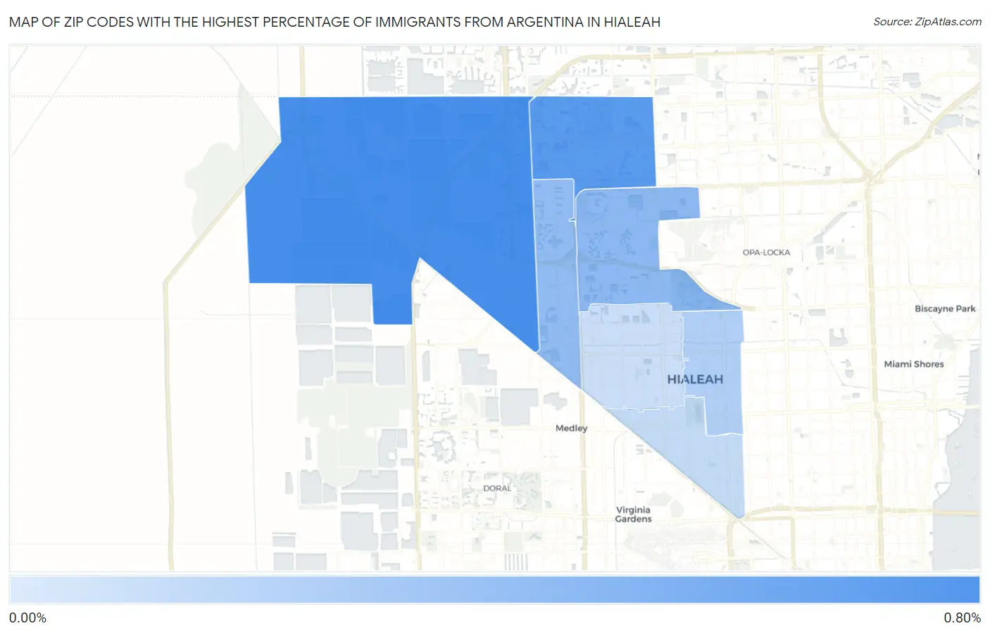 Zip Codes with the Highest Percentage of Immigrants from Argentina in Hialeah Map