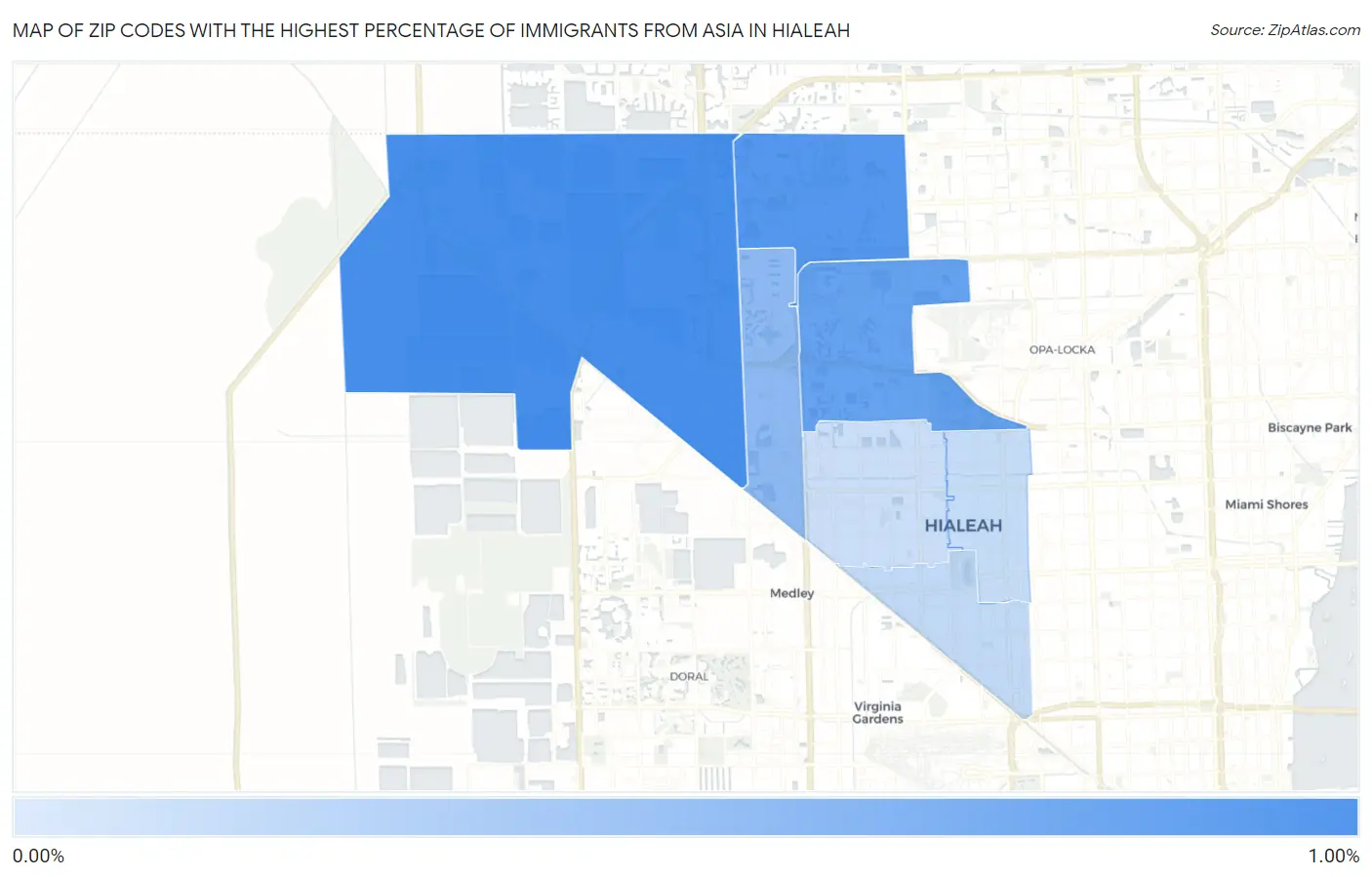 Zip Codes with the Highest Percentage of Immigrants from Asia in Hialeah Map