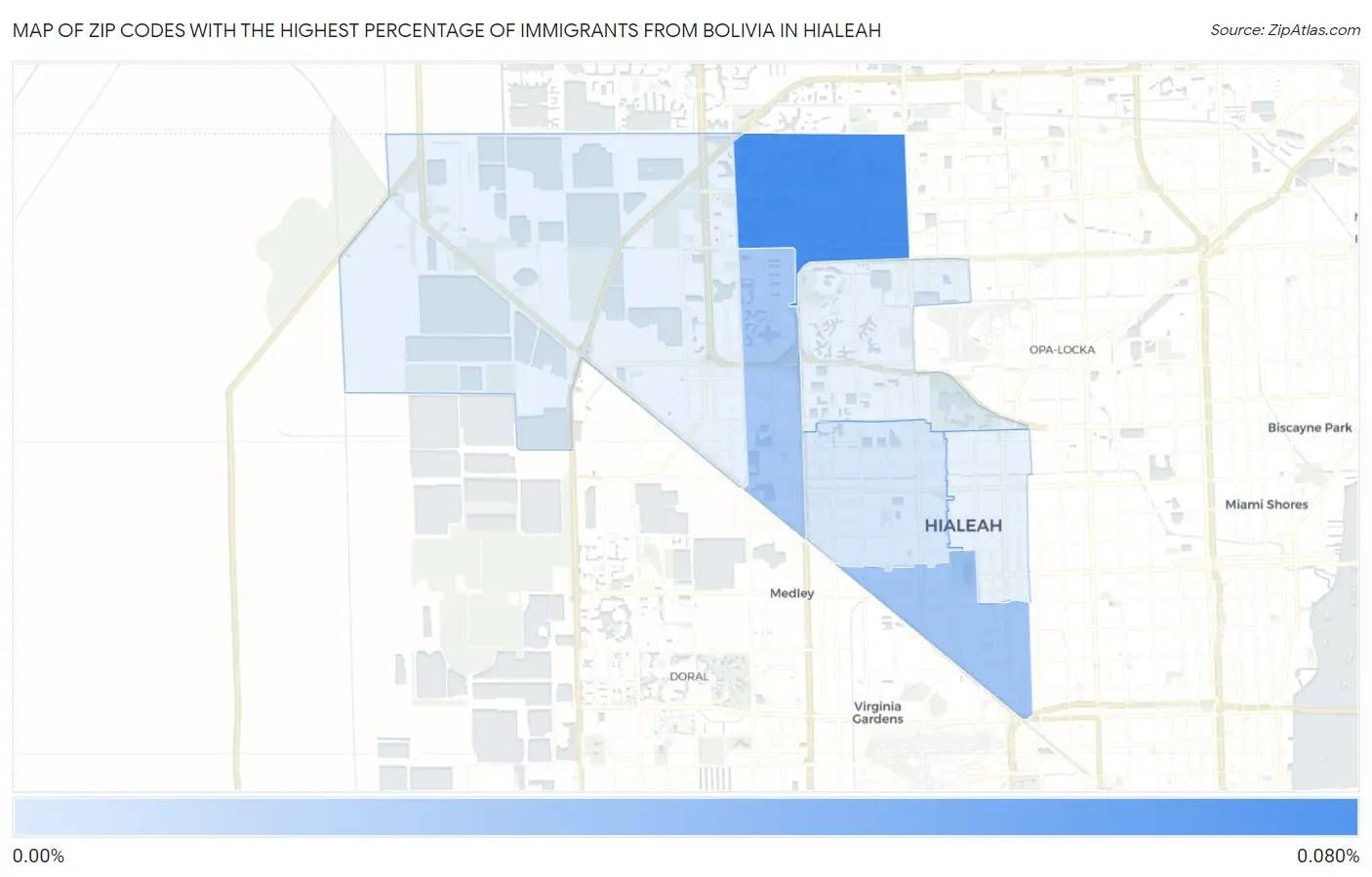 Zip Codes with the Highest Percentage of Immigrants from Bolivia in Hialeah Map