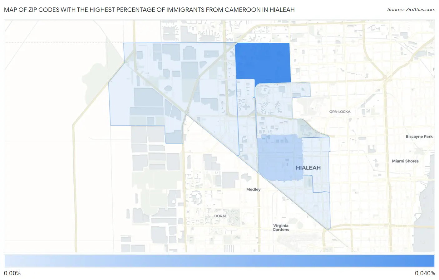Zip Codes with the Highest Percentage of Immigrants from Cameroon in Hialeah Map