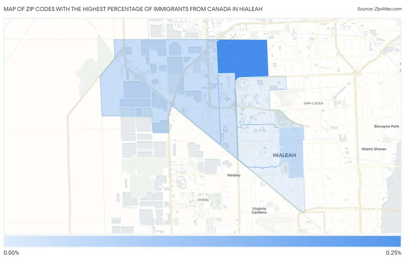 Zip Codes with the Highest Percentage of Immigrants from Canada in Hialeah Map