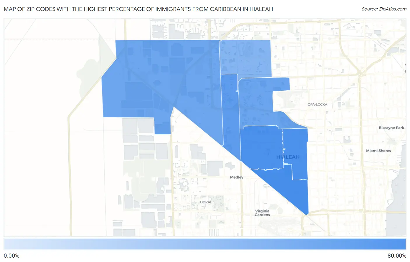 Zip Codes with the Highest Percentage of Immigrants from Caribbean in Hialeah Map