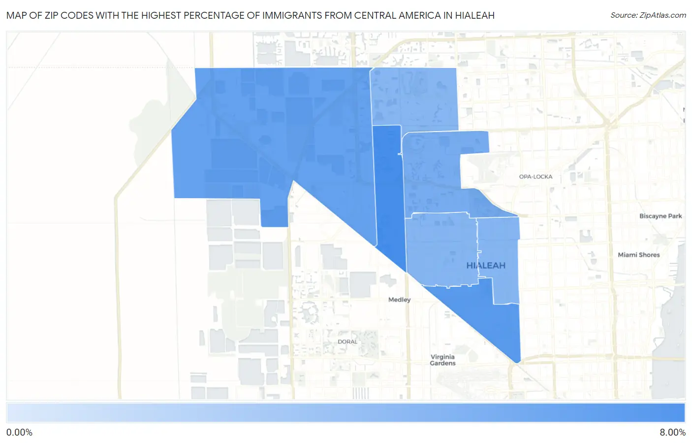 Zip Codes with the Highest Percentage of Immigrants from Central America in Hialeah Map
