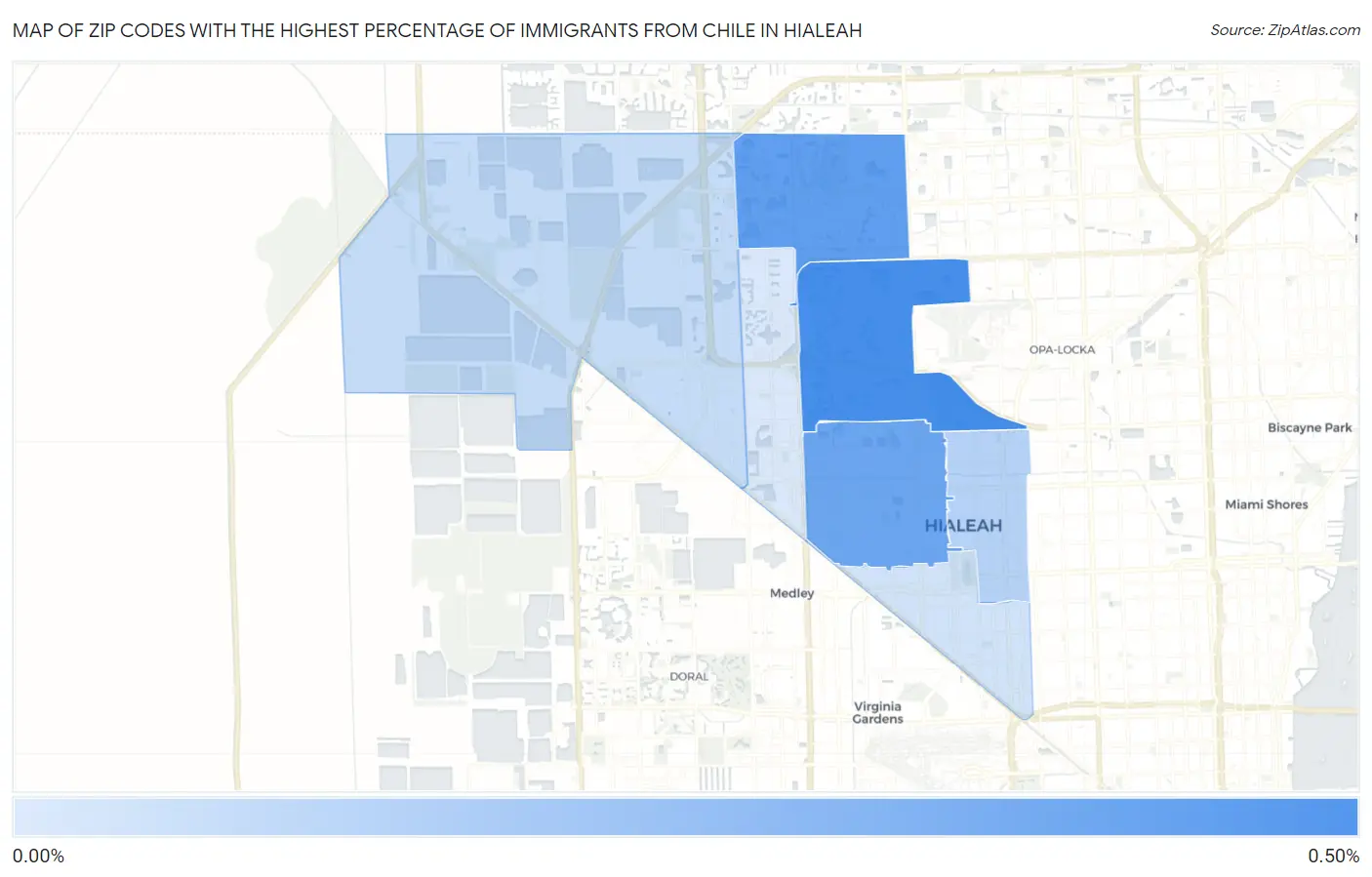 Zip Codes with the Highest Percentage of Immigrants from Chile in Hialeah Map
