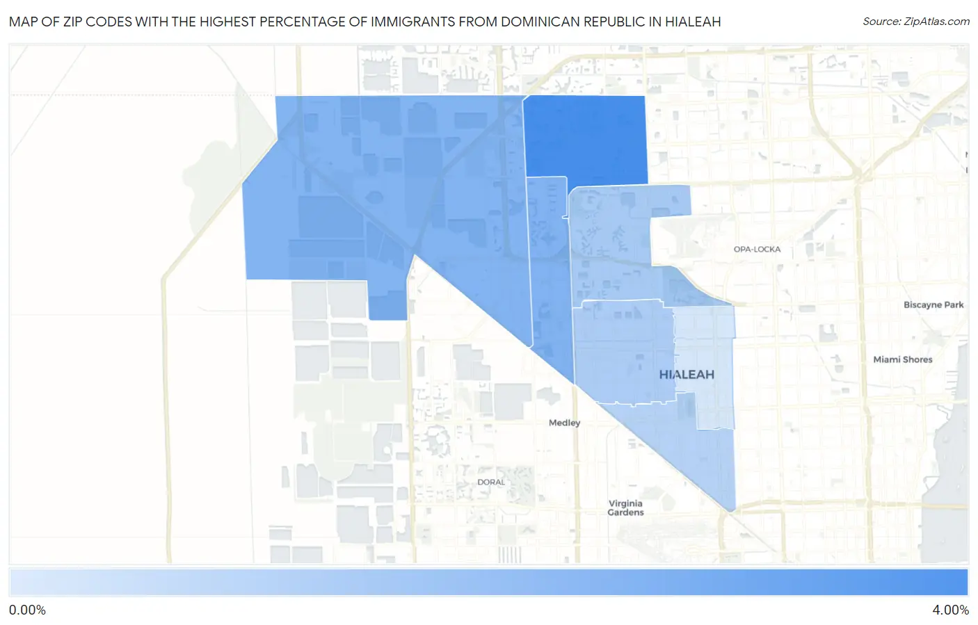 Zip Codes with the Highest Percentage of Immigrants from Dominican Republic in Hialeah Map