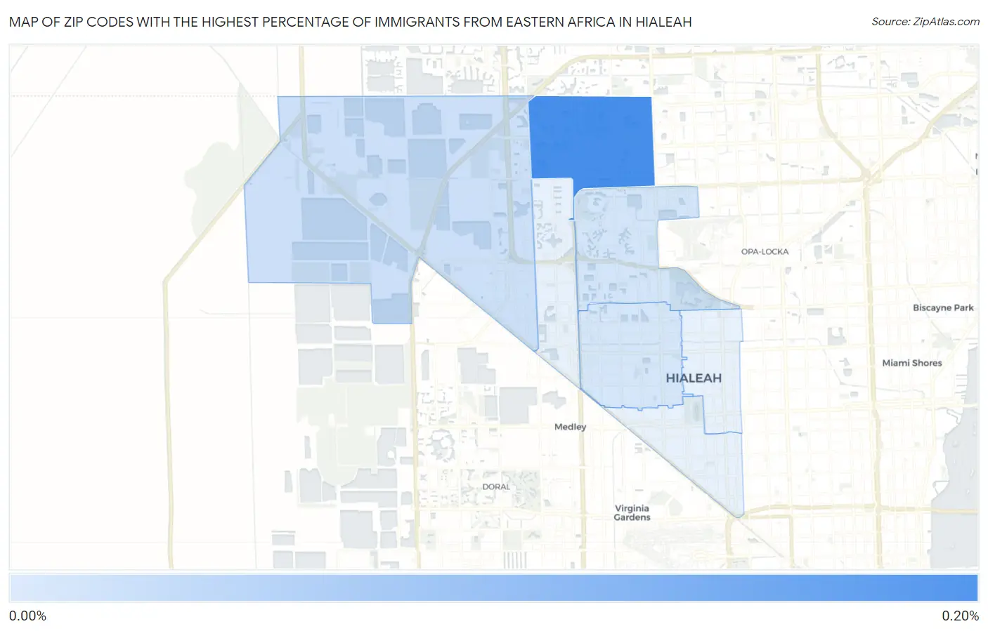 Zip Codes with the Highest Percentage of Immigrants from Eastern Africa in Hialeah Map