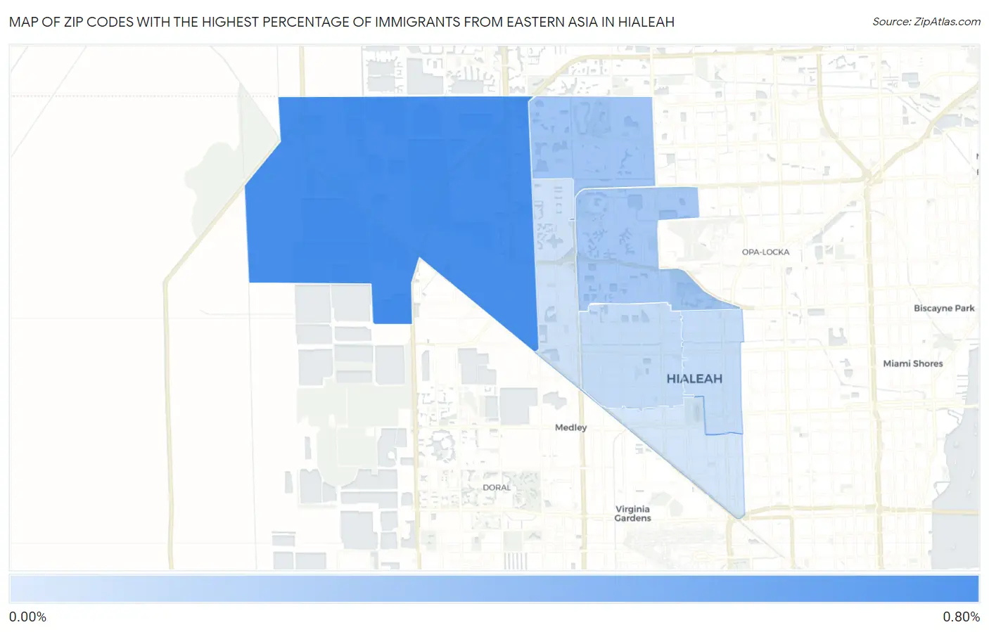 Zip Codes with the Highest Percentage of Immigrants from Eastern Asia in Hialeah Map