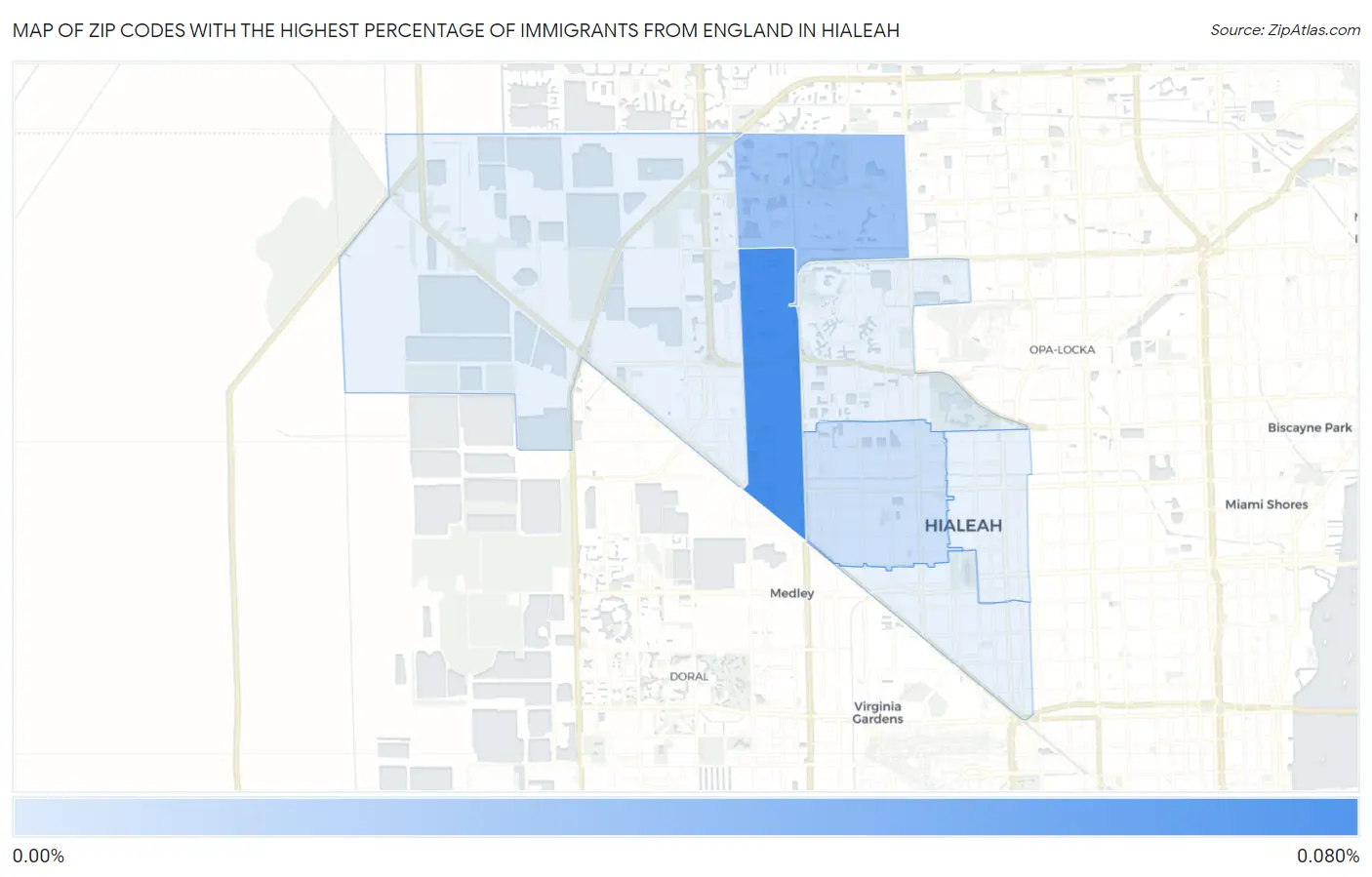 Zip Codes with the Highest Percentage of Immigrants from England in Hialeah Map