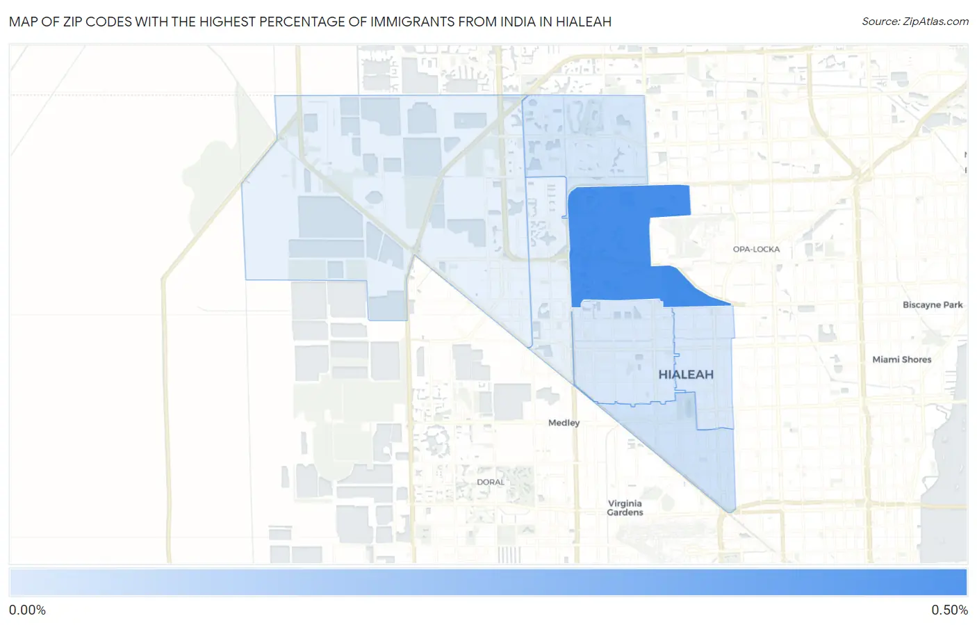 Zip Codes with the Highest Percentage of Immigrants from India in Hialeah Map