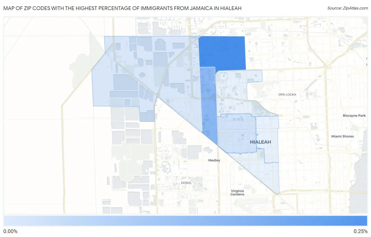 Zip Codes with the Highest Percentage of Immigrants from Jamaica in Hialeah Map