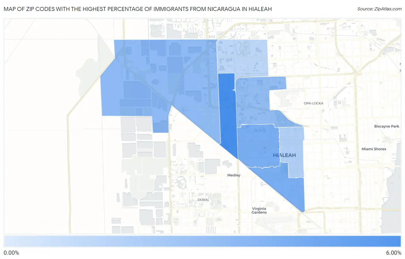 Zip Codes with the Highest Percentage of Immigrants from Nicaragua in Hialeah Map