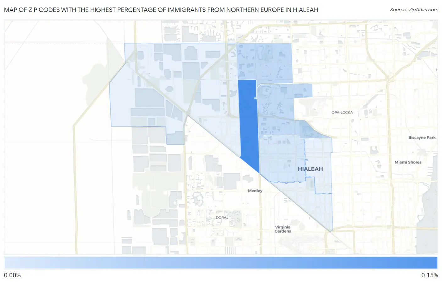 Zip Codes with the Highest Percentage of Immigrants from Northern Europe in Hialeah Map