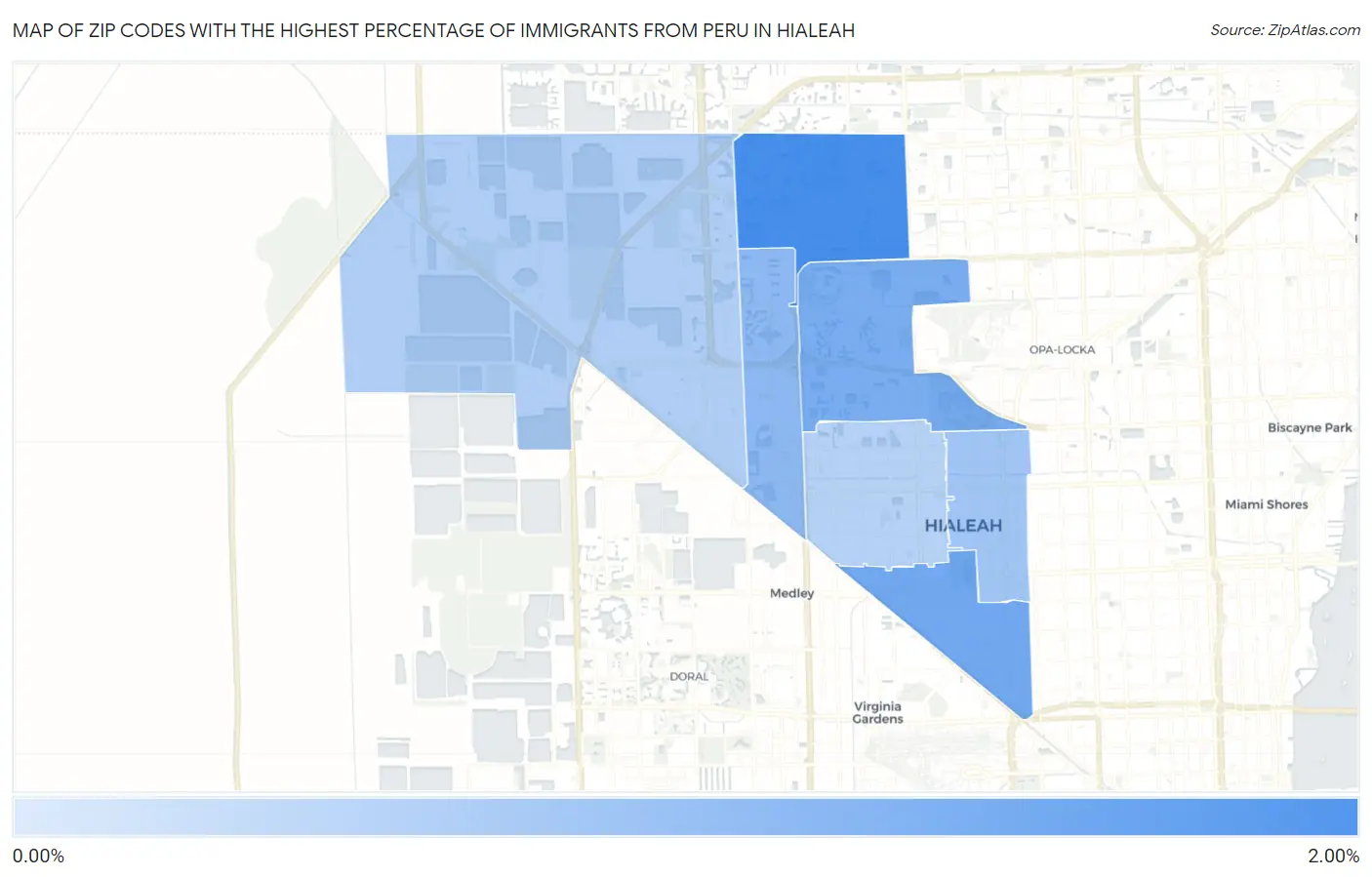 Zip Codes with the Highest Percentage of Immigrants from Peru in Hialeah Map