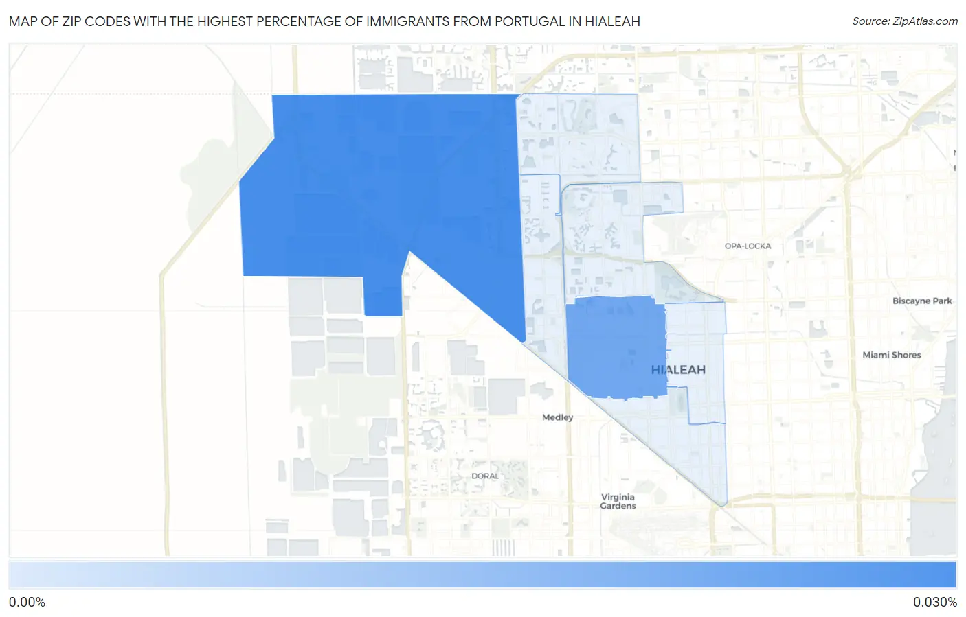 Zip Codes with the Highest Percentage of Immigrants from Portugal in Hialeah Map