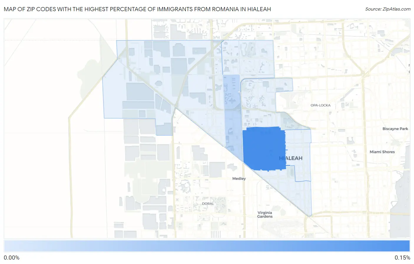 Zip Codes with the Highest Percentage of Immigrants from Romania in Hialeah Map
