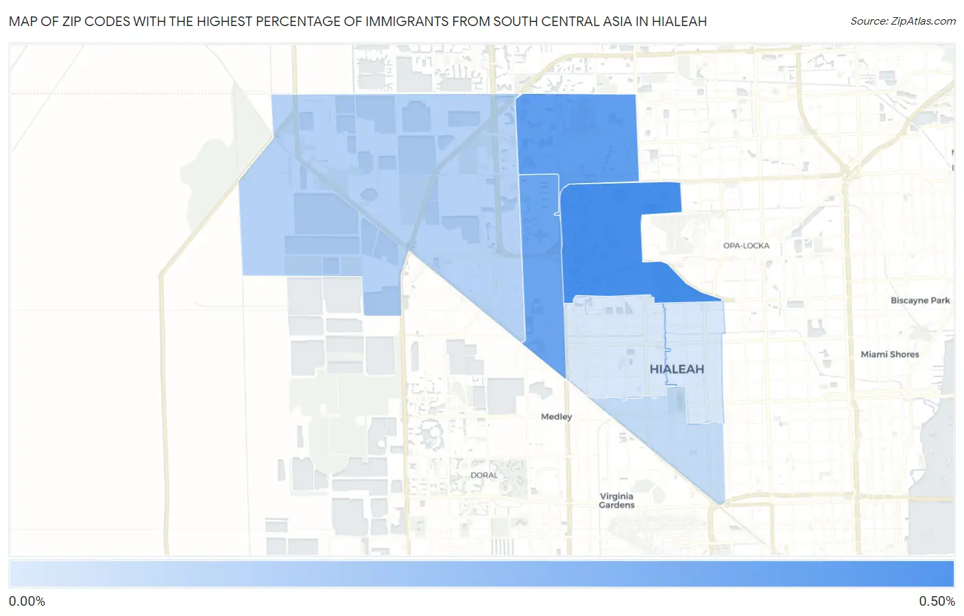 Zip Codes with the Highest Percentage of Immigrants from South Central Asia in Hialeah Map