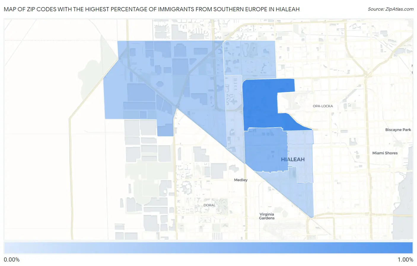 Zip Codes with the Highest Percentage of Immigrants from Southern Europe in Hialeah Map
