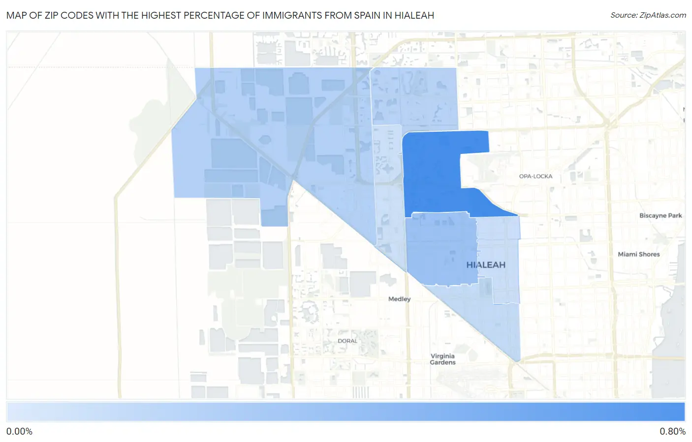 Zip Codes with the Highest Percentage of Immigrants from Spain in Hialeah Map