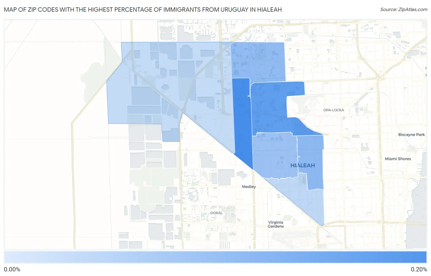 Zip Codes with the Highest Percentage of Immigrants from Uruguay in Hialeah Map