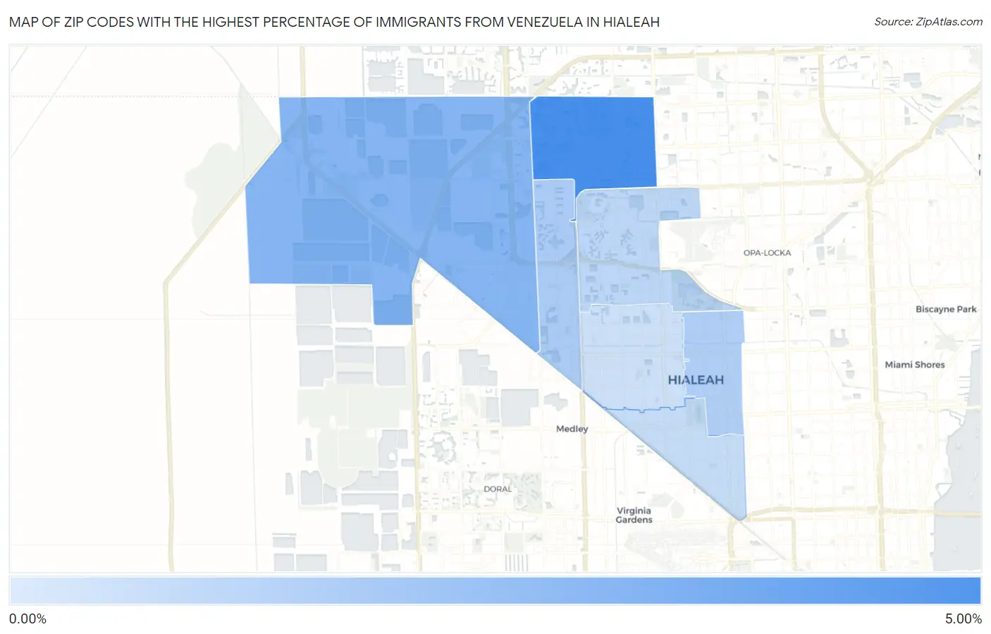 Zip Codes with the Highest Percentage of Immigrants from Venezuela in Hialeah Map