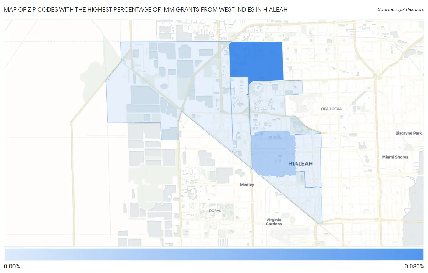 Zip Codes with the Highest Percentage of Immigrants from West Indies in Hialeah Map