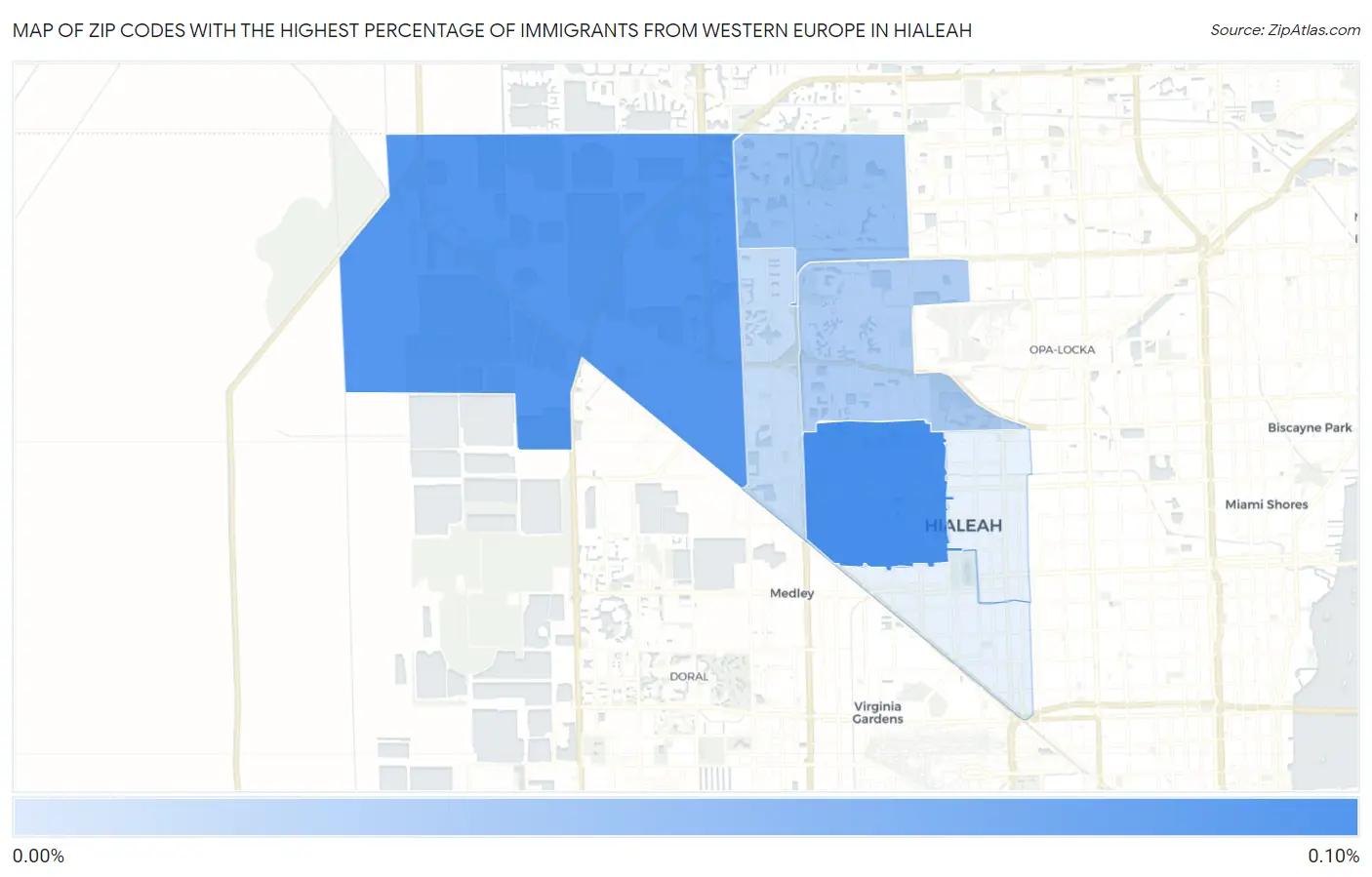Zip Codes with the Highest Percentage of Immigrants from Western Europe in Hialeah Map