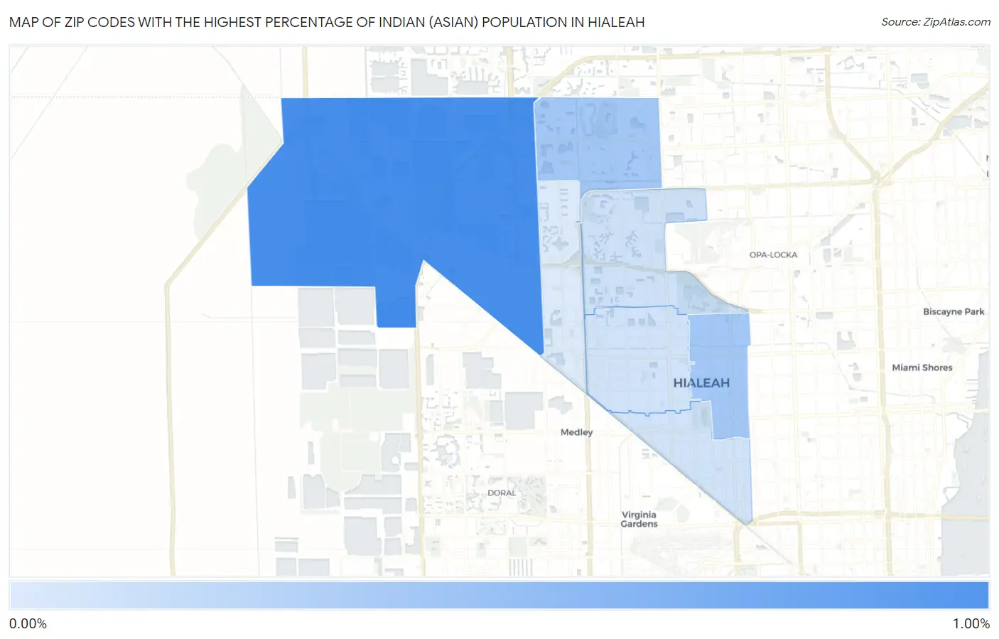 Zip Codes with the Highest Percentage of Indian (Asian) Population in Hialeah Map