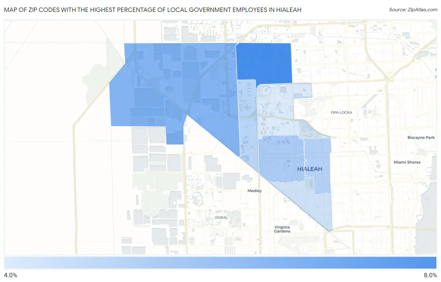 Zip Codes with the Highest Percentage of Local Government Employees in Hialeah Map