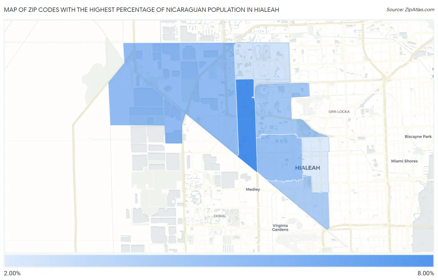 Zip Codes with the Highest Percentage of Nicaraguan Population in Hialeah Map