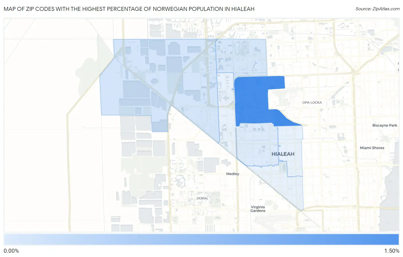 Zip Codes with the Highest Percentage of Norwegian Population in Hialeah Map