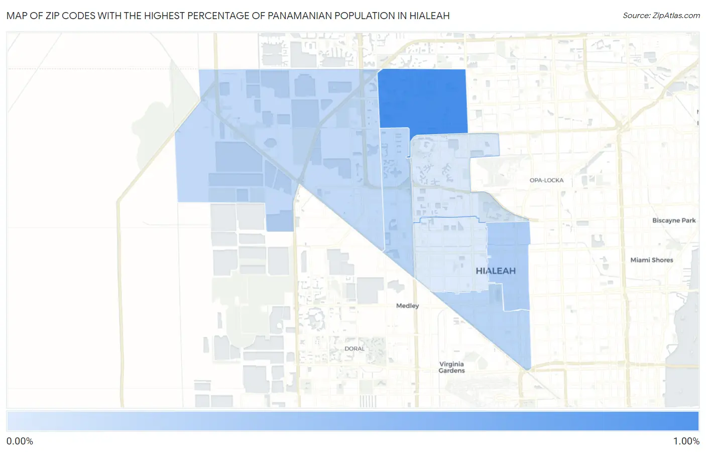 Zip Codes with the Highest Percentage of Panamanian Population in Hialeah Map