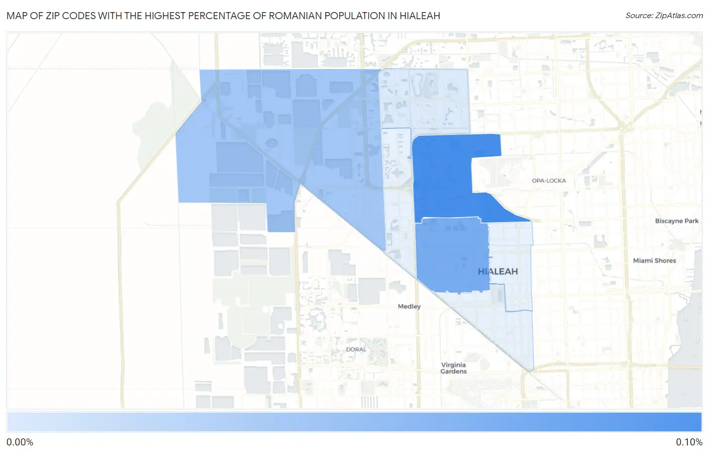 Zip Codes with the Highest Percentage of Romanian Population in Hialeah Map
