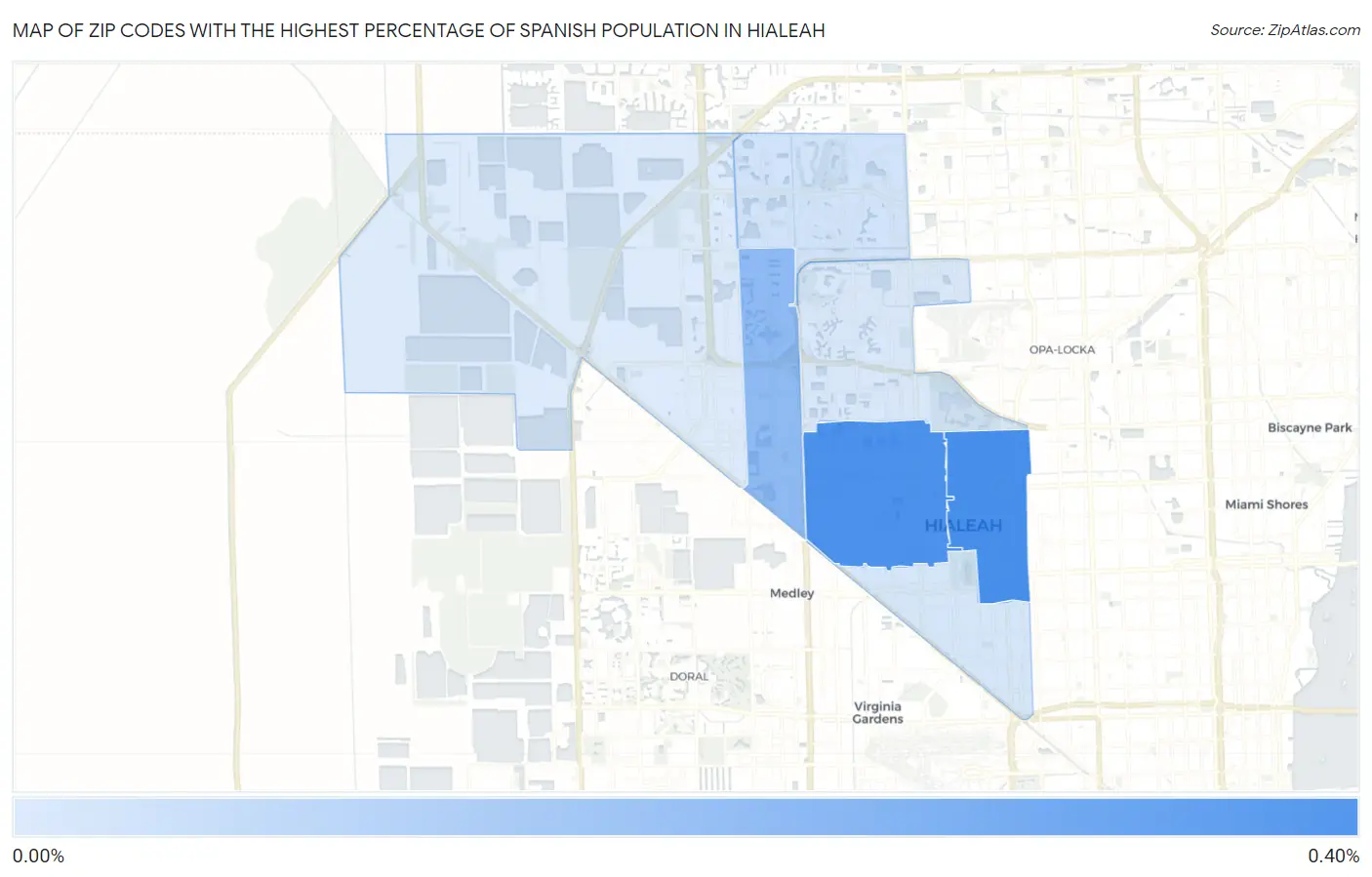 Zip Codes with the Highest Percentage of Spanish Population in Hialeah Map