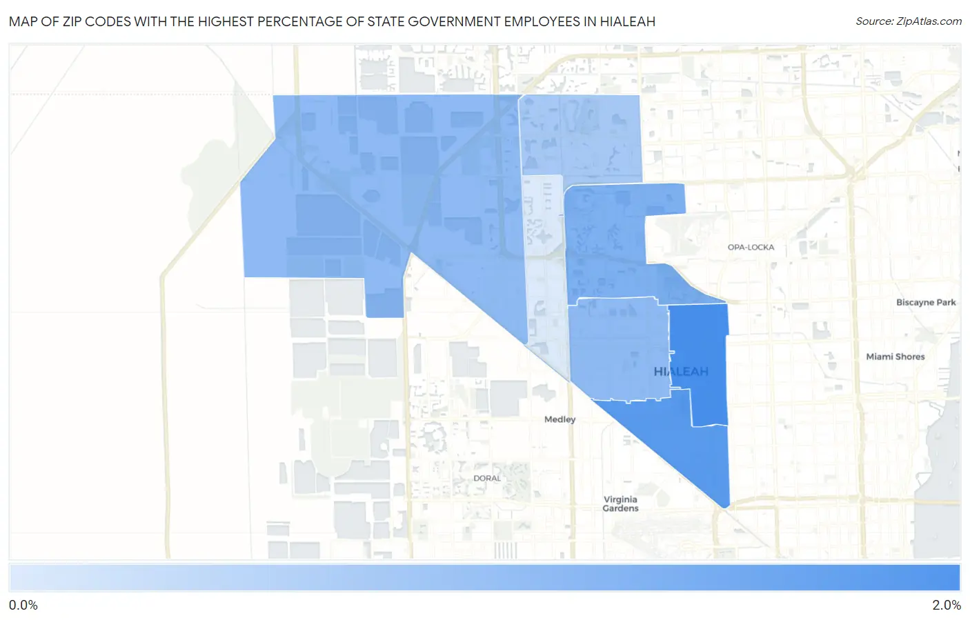 Zip Codes with the Highest Percentage of State Government Employees in Hialeah Map