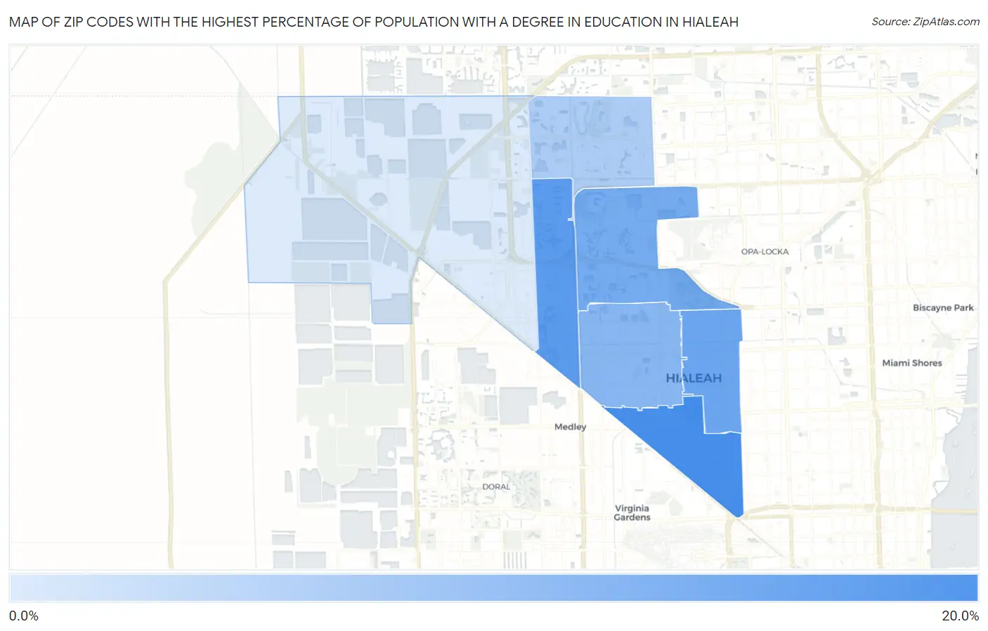 Zip Codes with the Highest Percentage of Population with a Degree in Education in Hialeah Map