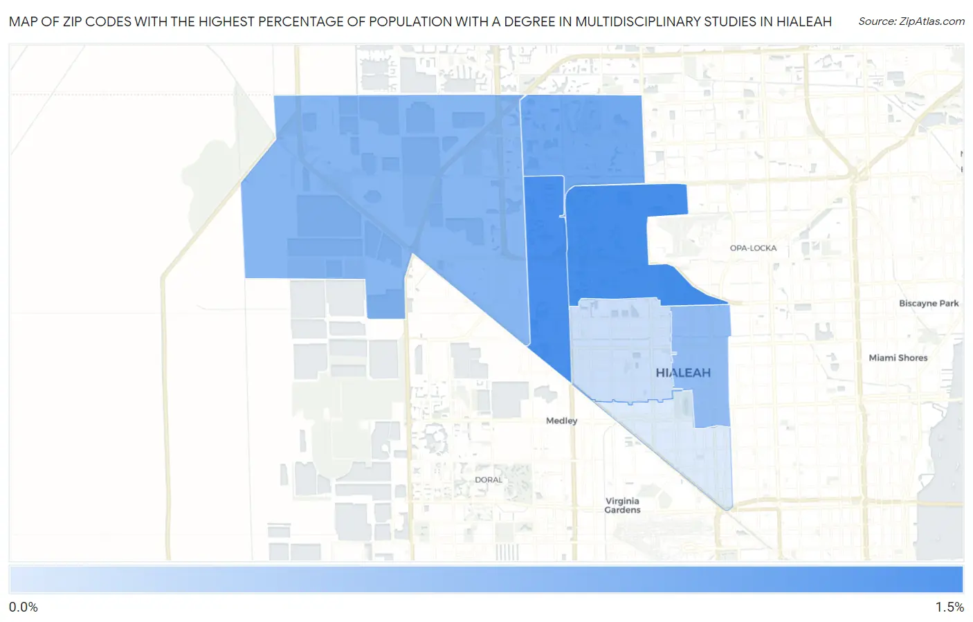 Zip Codes with the Highest Percentage of Population with a Degree in Multidisciplinary Studies in Hialeah Map