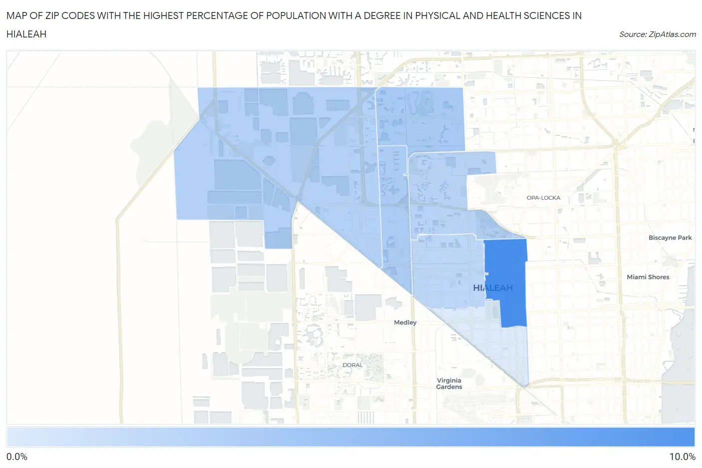 Zip Codes with the Highest Percentage of Population with a Degree in Physical and Health Sciences in Hialeah Map