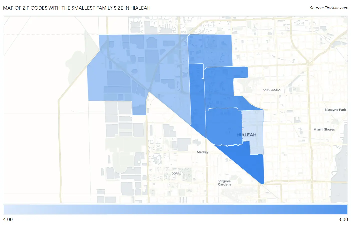 Zip Codes with the Smallest Family Size in Hialeah Map