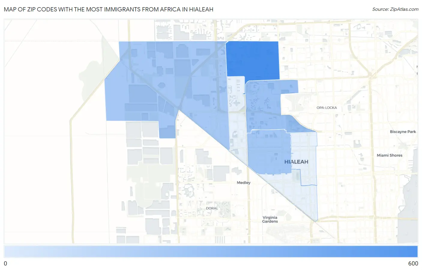 Zip Codes with the Most Immigrants from Africa in Hialeah Map