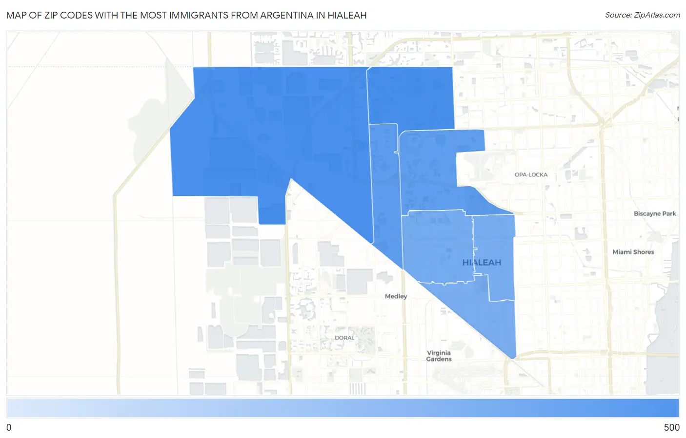 Zip Codes with the Most Immigrants from Argentina in Hialeah Map
