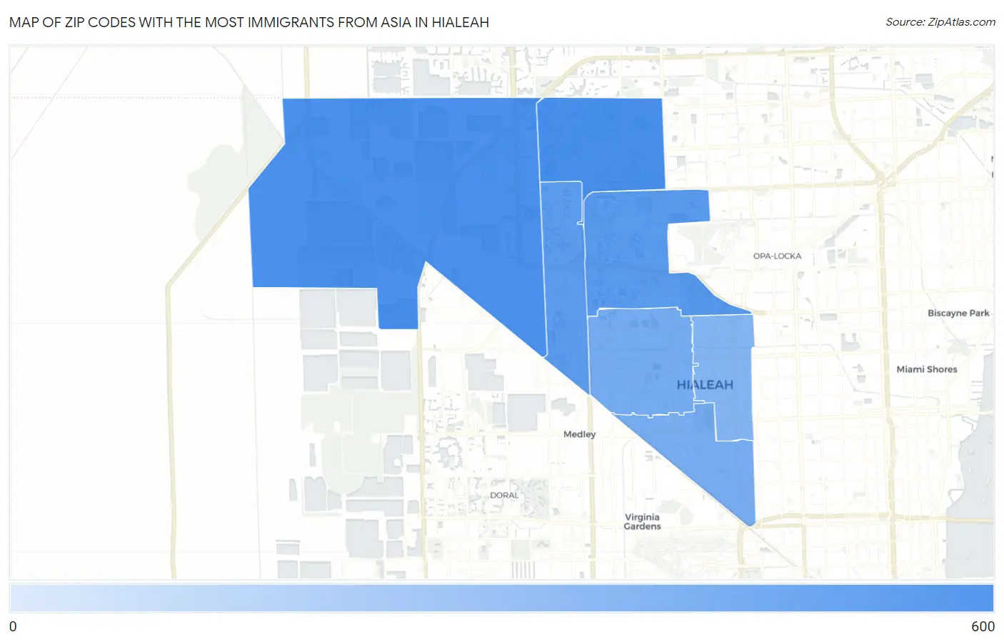 Zip Codes with the Most Immigrants from Asia in Hialeah Map