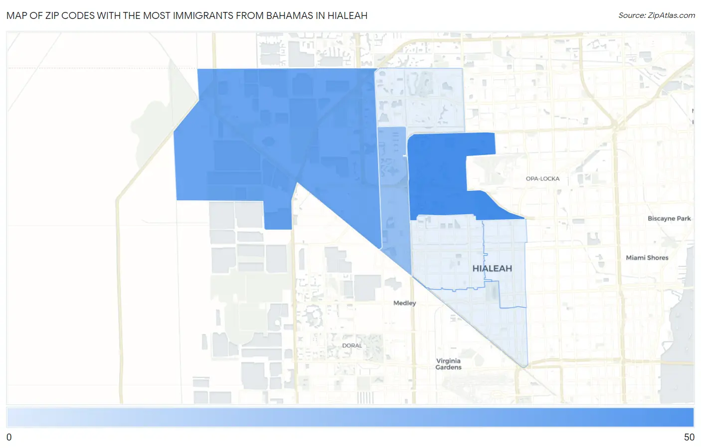 Zip Codes with the Most Immigrants from Bahamas in Hialeah Map