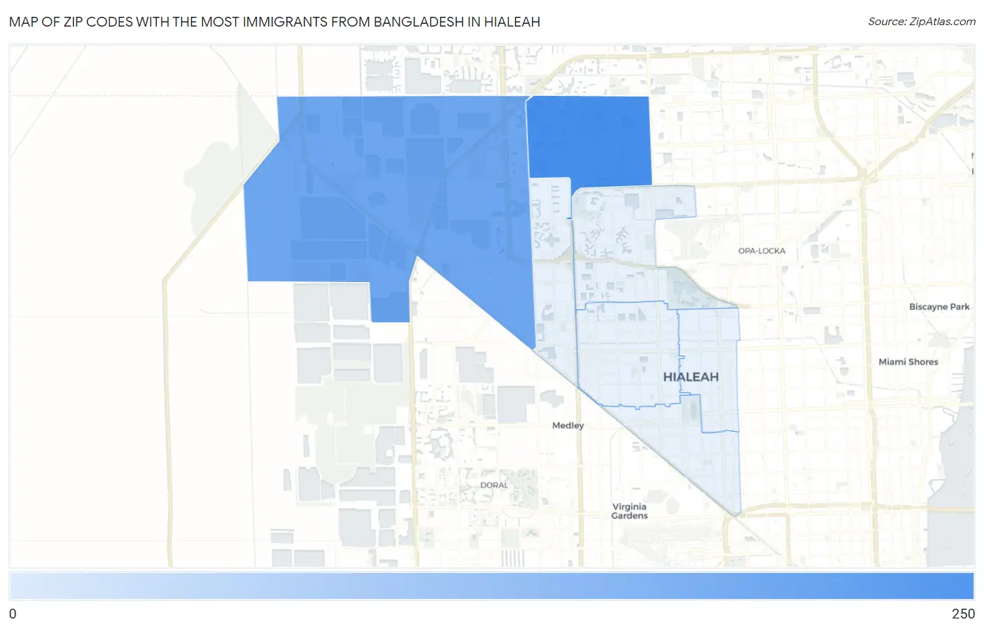 Zip Codes with the Most Immigrants from Bangladesh in Hialeah Map