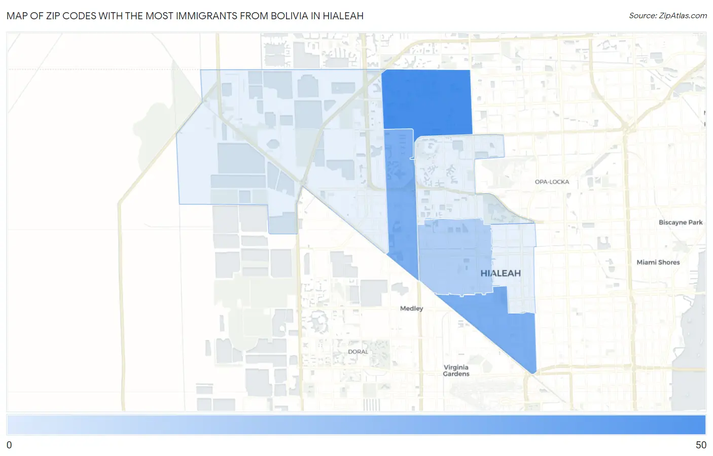 Zip Codes with the Most Immigrants from Bolivia in Hialeah Map