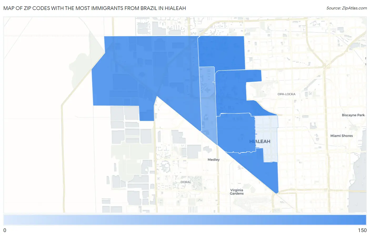 Zip Codes with the Most Immigrants from Brazil in Hialeah Map
