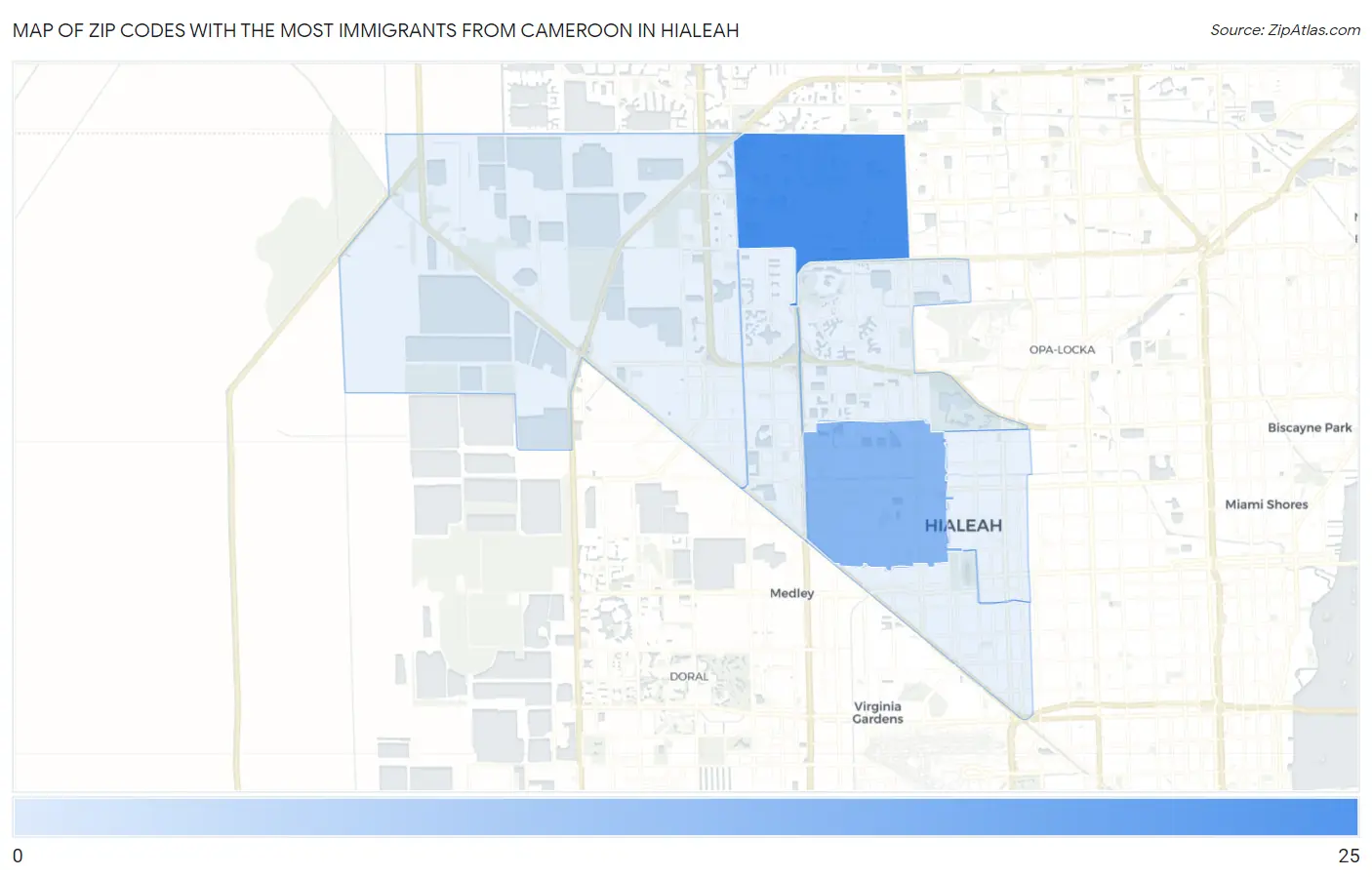 Zip Codes with the Most Immigrants from Cameroon in Hialeah Map