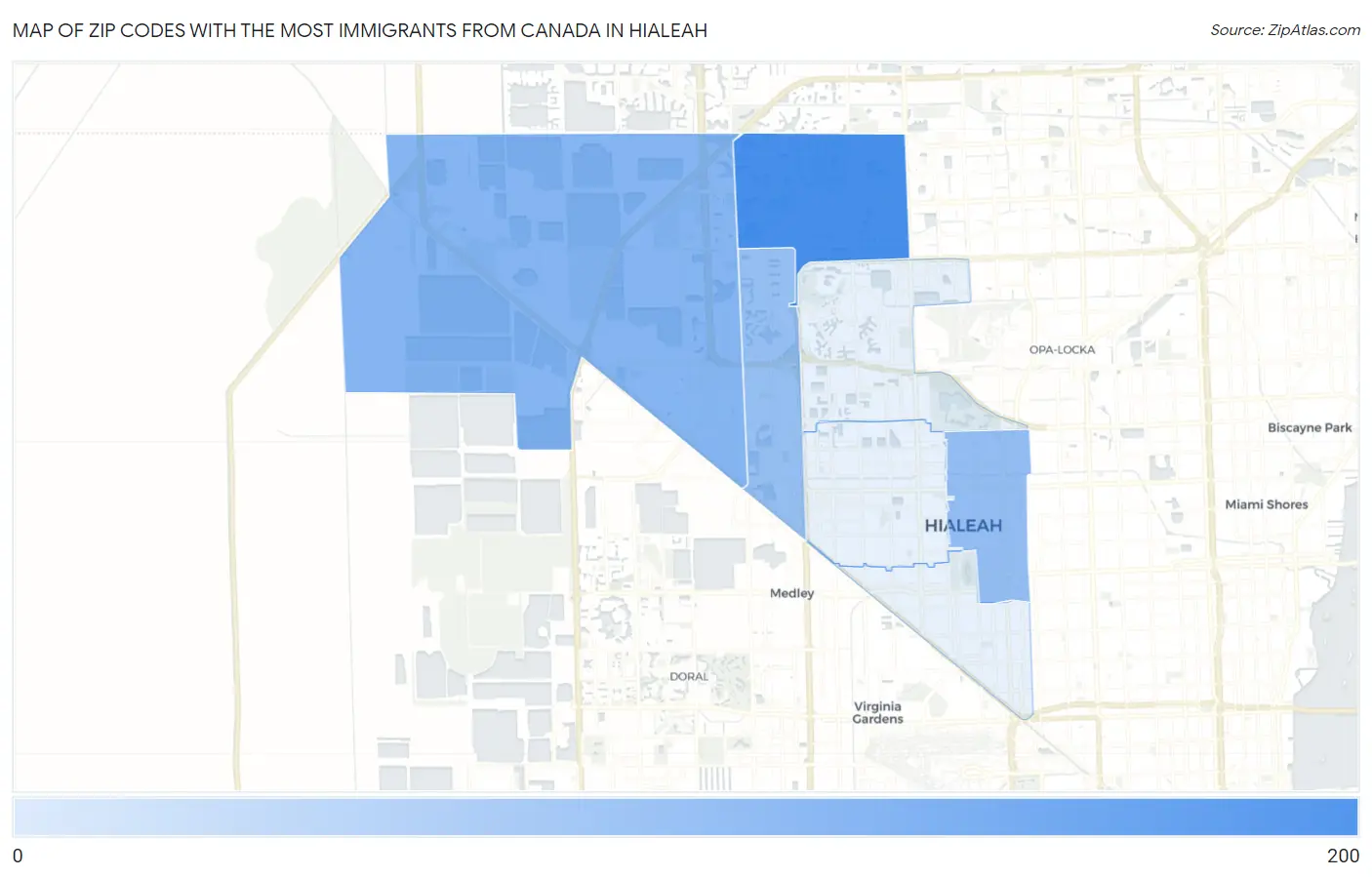 Zip Codes with the Most Immigrants from Canada in Hialeah Map
