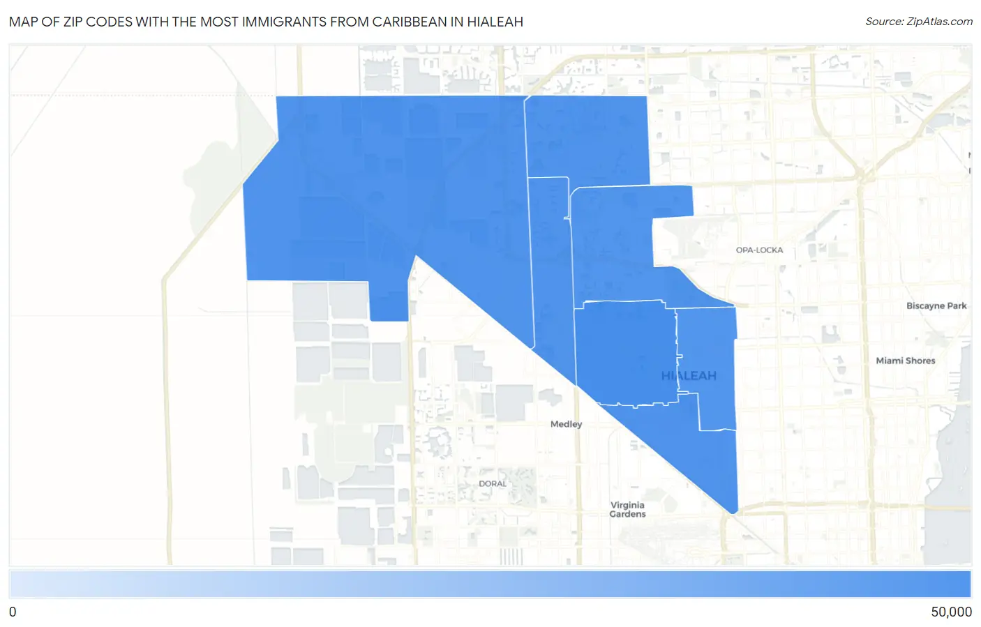 Zip Codes with the Most Immigrants from Caribbean in Hialeah Map