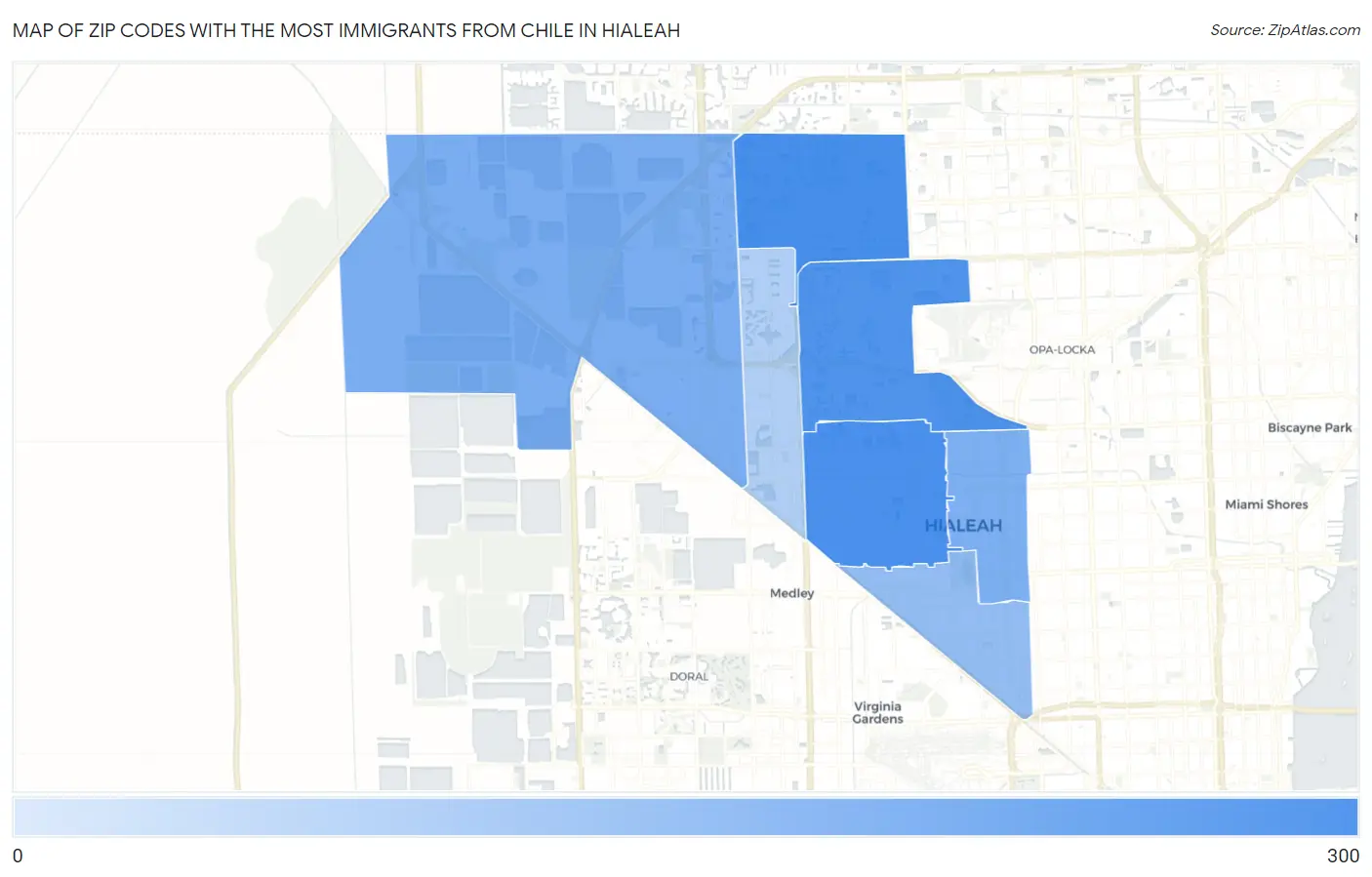 Zip Codes with the Most Immigrants from Chile in Hialeah Map