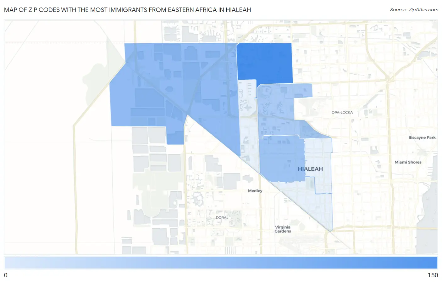 Zip Codes with the Most Immigrants from Eastern Africa in Hialeah Map